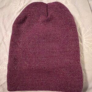 Share Purple Metallic Knit Beanie Hat Shimmer Winter Warm Stretch One Size Unise